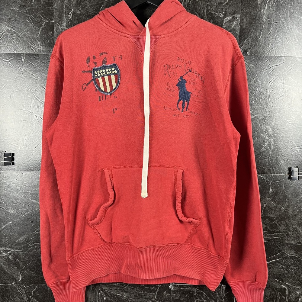 Polo Ralph Lauren Men's Red Big Pony USA Crest Fleece Hoodie Small